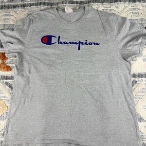 Champion Heather Gray Men's Tee with Blue Logo